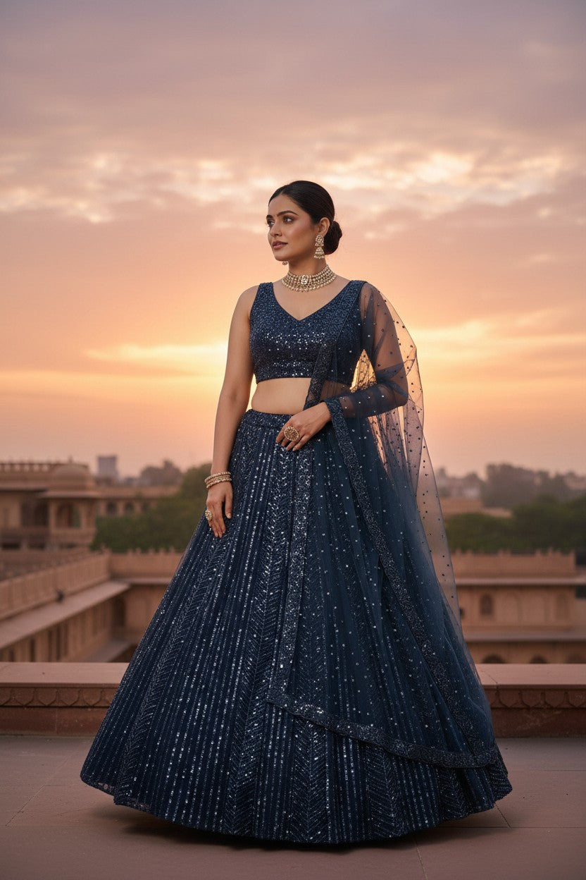 Heritage Bridal Embroidered Net Lehenga Choli Set | Rangoli