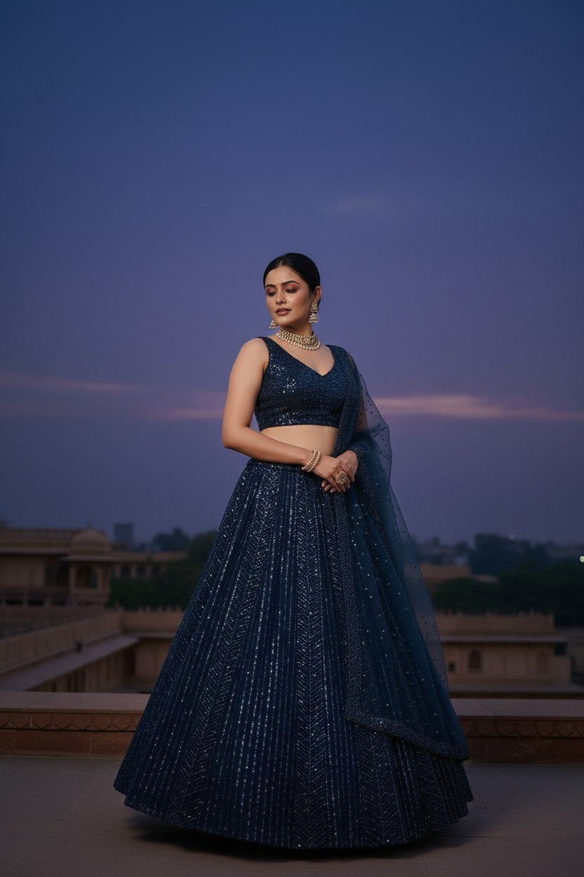 Heritage Bridal Embroidered Net Lehenga Choli Set - View 2 | Rangoli