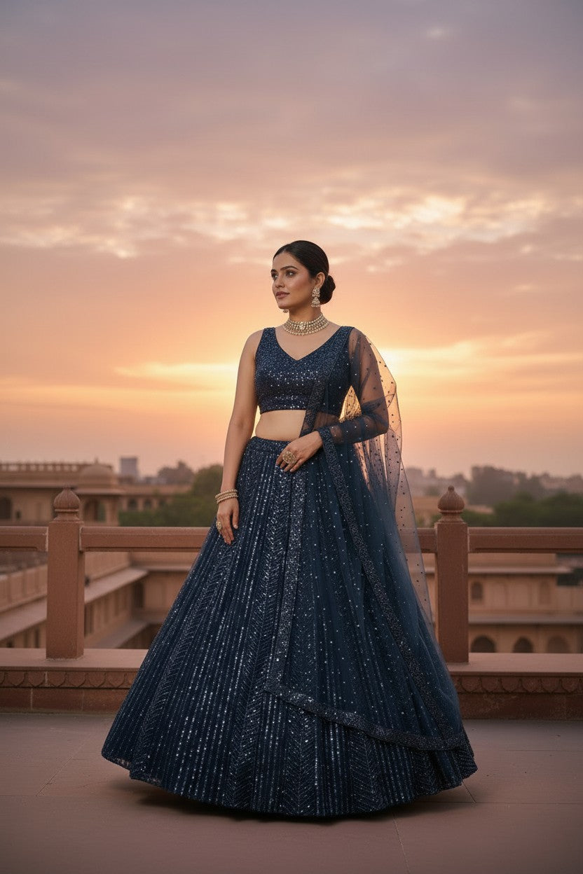 Heritage Bridal Embroidered Net Lehenga Choli Set - View 3 | Rangoli