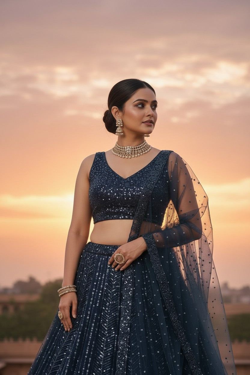 Heritage Bridal Embroidered Net Lehenga Choli Set - View 4 | Rangoli