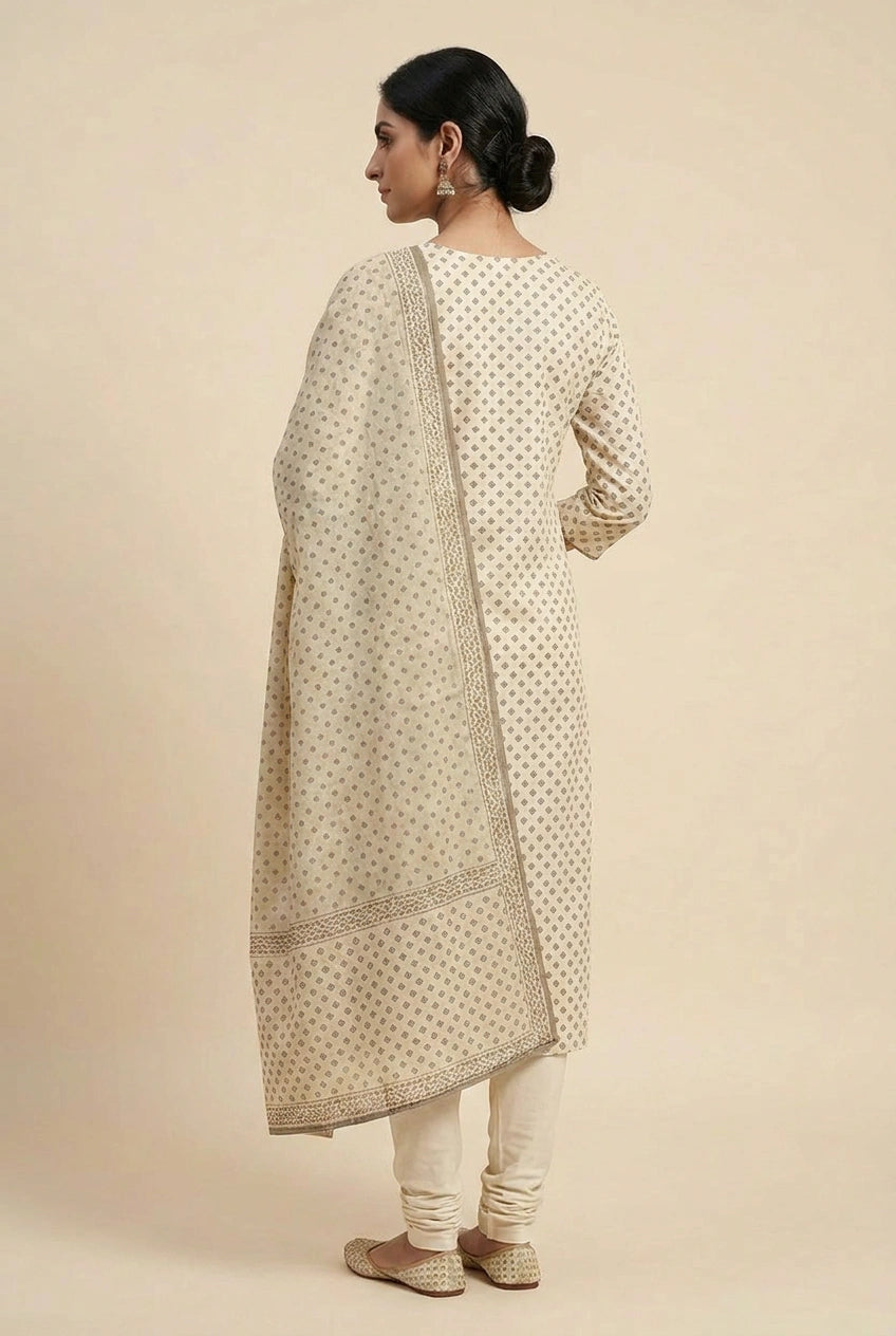 Off White/Grey Cotton Straight Suit for Festive Comfort