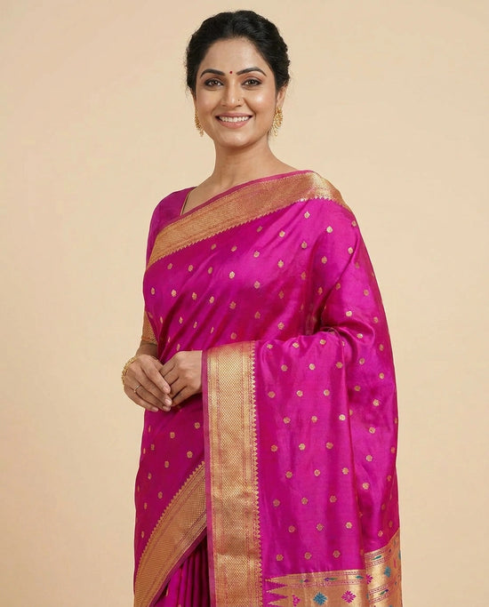South Weave Saree in Silk Katan with Woven Pallu - Rangoli India