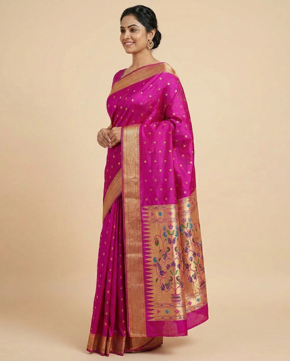 South Weave Saree in Silk Katan with Woven Pallu - Rangoli India