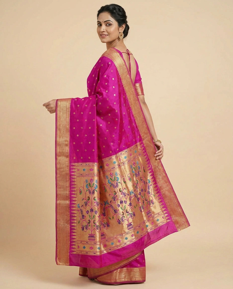 South Weave Saree in Silk Katan with Woven Pallu - Rangoli India