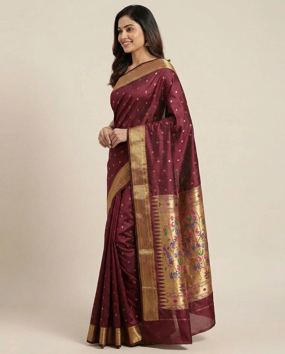 South Weave Saree in Silk Katan with Woven Pallu - Rangoli India