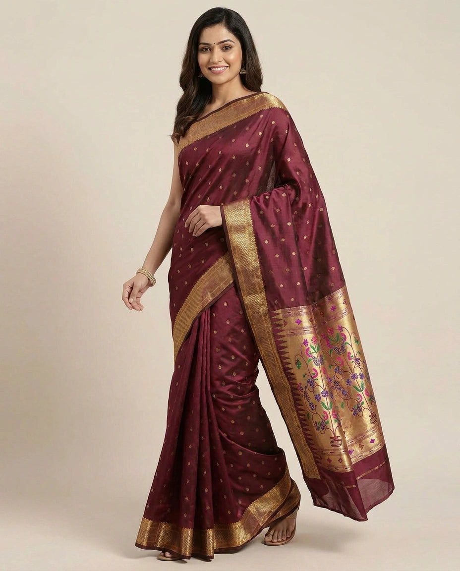 South Weave Saree in Silk Katan with Woven Pallu - Rangoli India