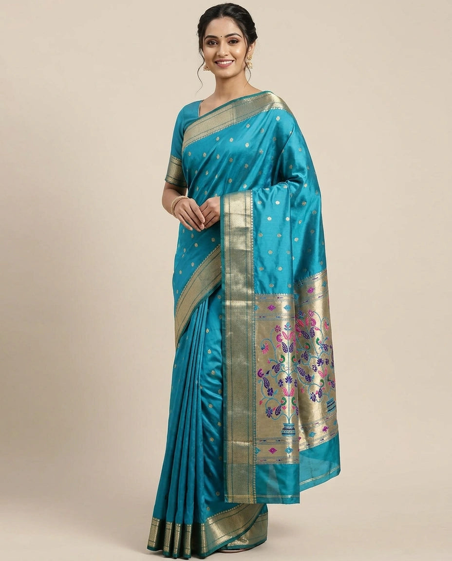 South Weave Saree in Silk Katan with Woven Pallu - Rangoli India