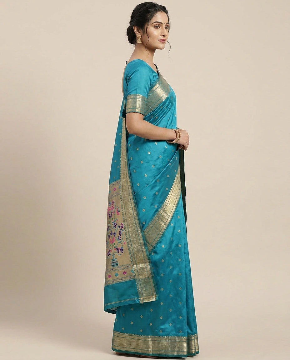 South Weave Saree in Silk Katan with Woven Pallu - Rangoli India
