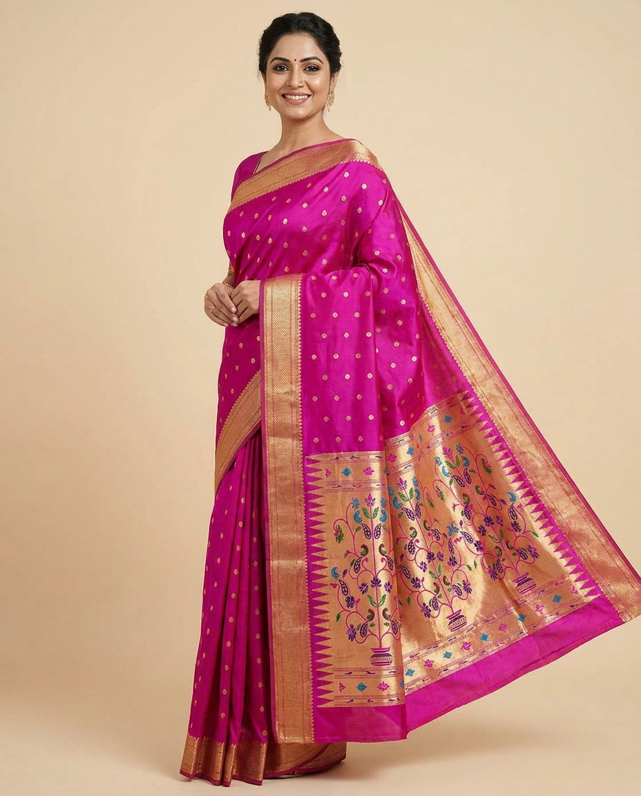 South Weave Saree in Silk Katan with Woven Pallu - Rangoli India