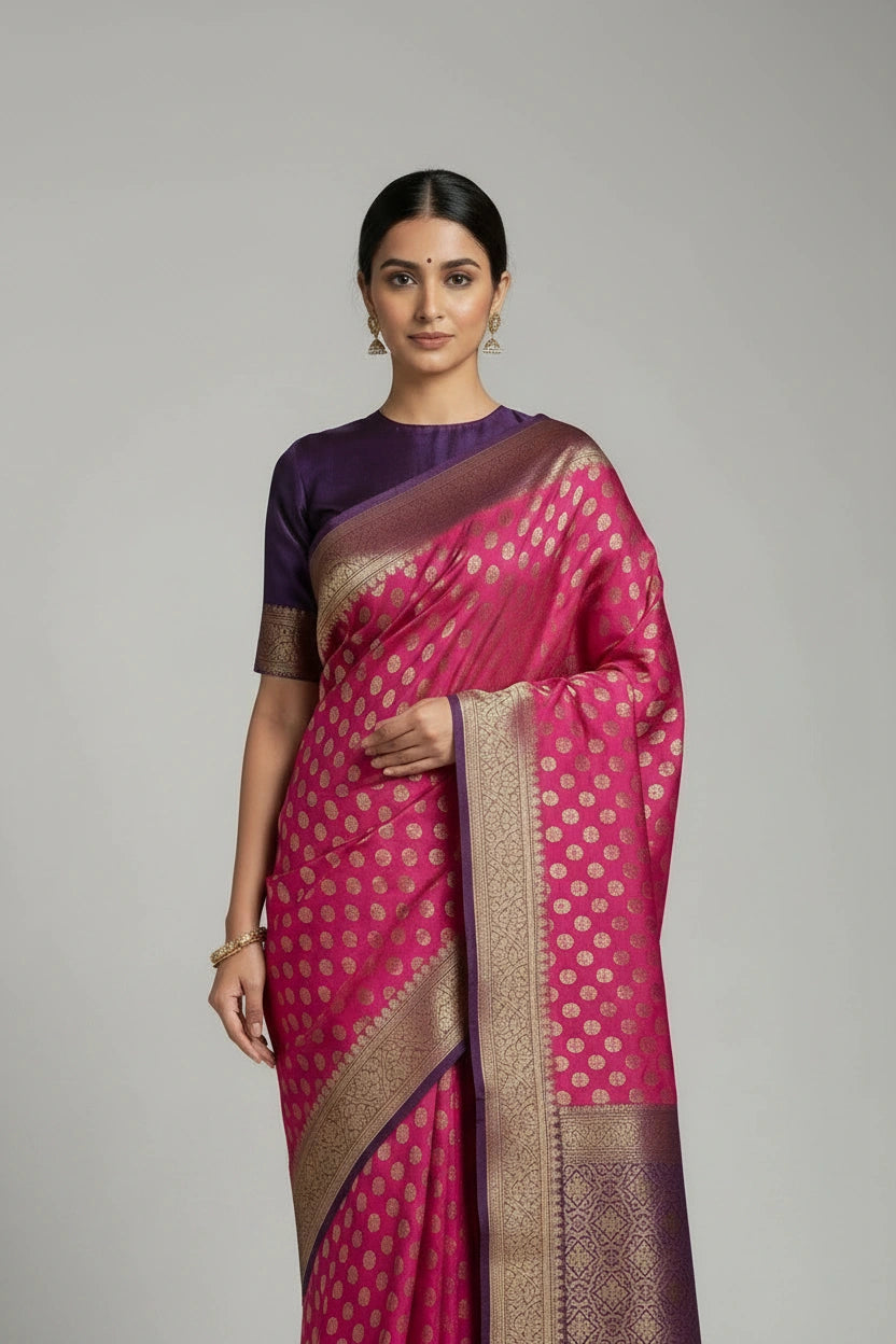 Chiniya Silk Banarasi Saree with Office Banarasi for Sangeet Night