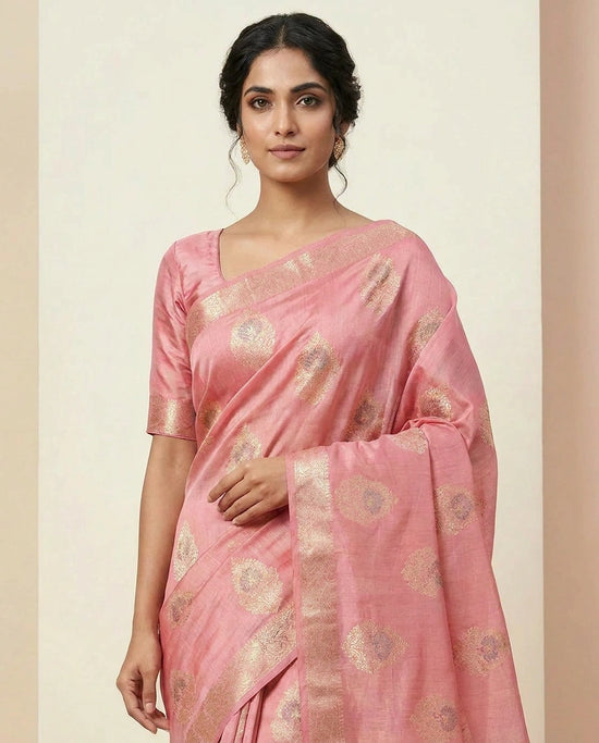 Lightweight Chiniya Silk Banarasi Saree with Zari Weave view 2