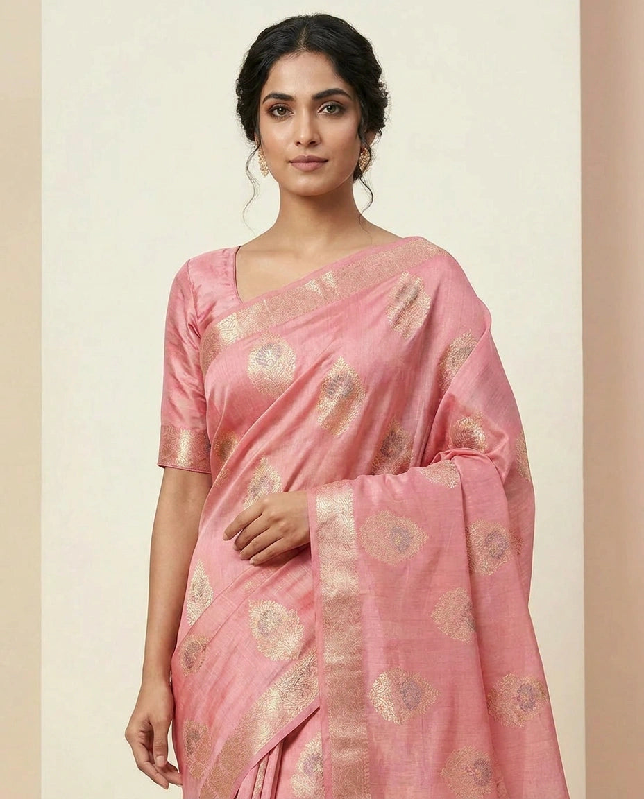 Lightweight Chiniya Silk Banarasi Saree with Zari Weave view 2