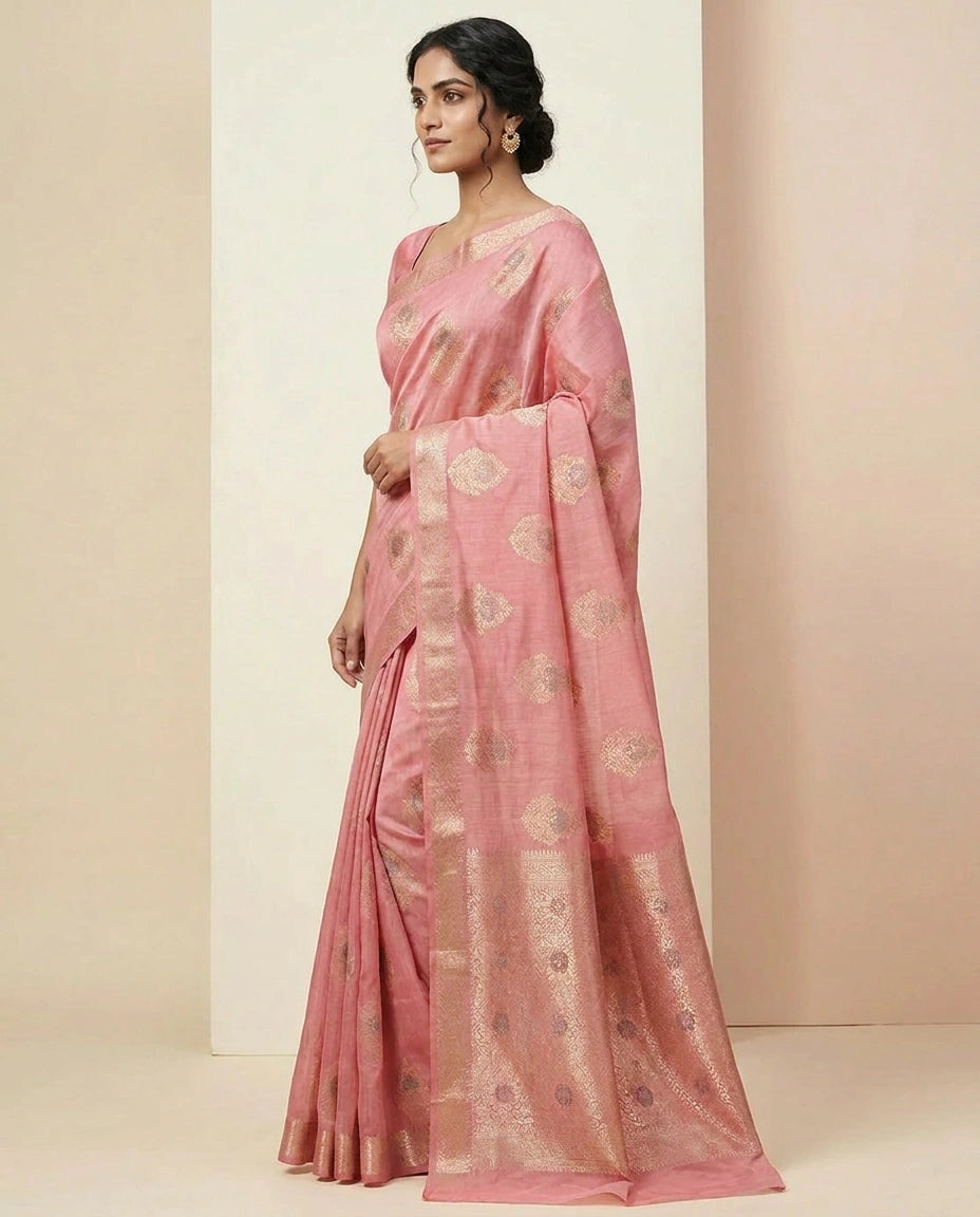 Lightweight Chiniya Silk Banarasi Saree with Zari Weave view 3