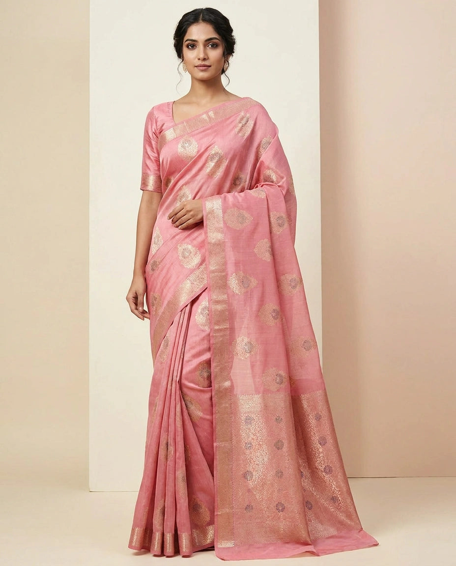 Lightweight Chiniya Silk Banarasi Saree with Zari Weave view 4