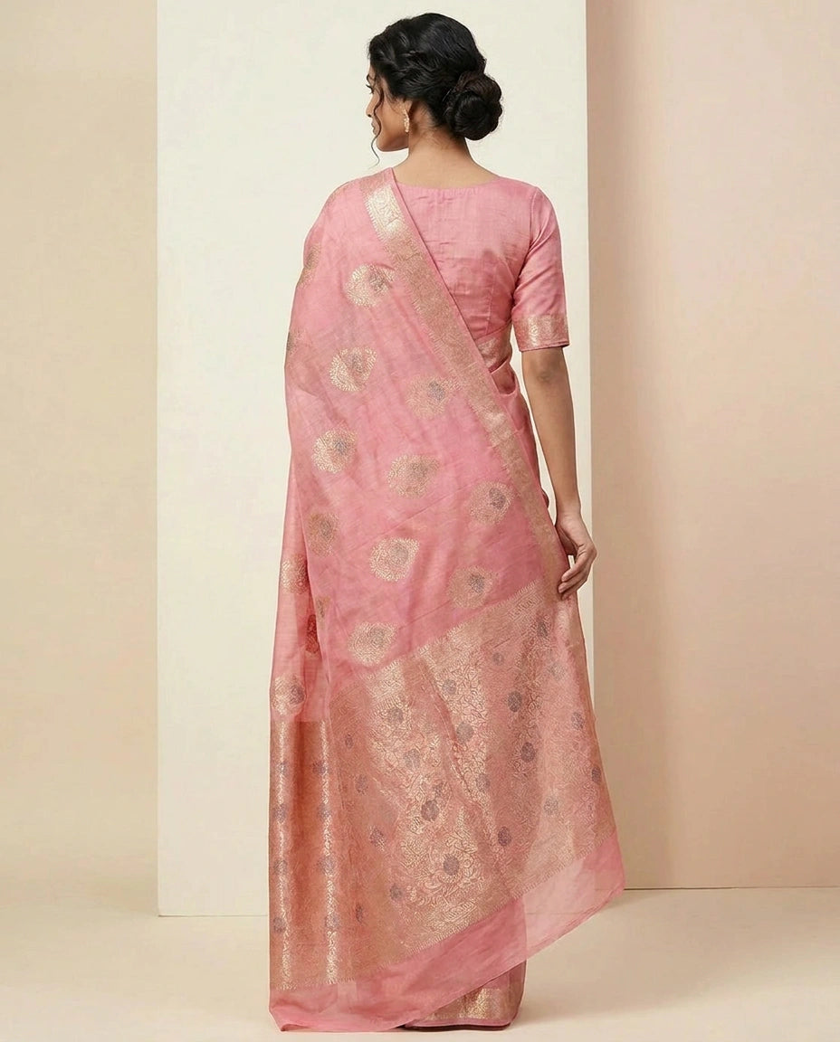 Firozi Blue Lightweight Chiniya Silk Banarasi Saree with Zari Weave