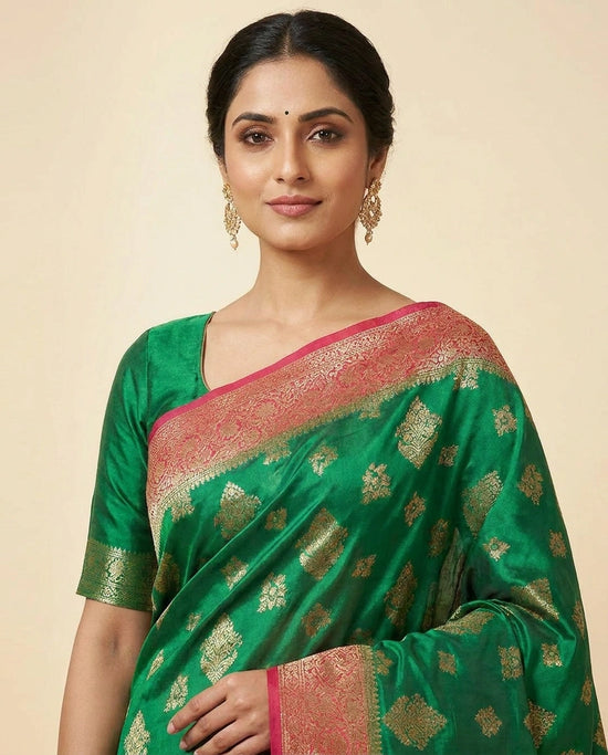 Banarasi Chiniya Silk Saree with Meenakari Woven Border view 2