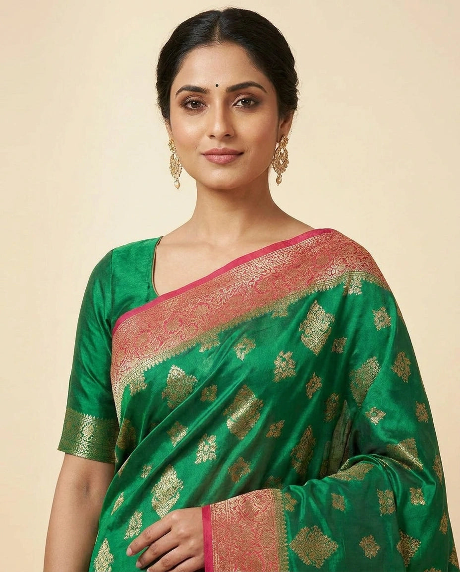 Banarasi Chiniya Silk Saree with Meenakari Woven Border view 2