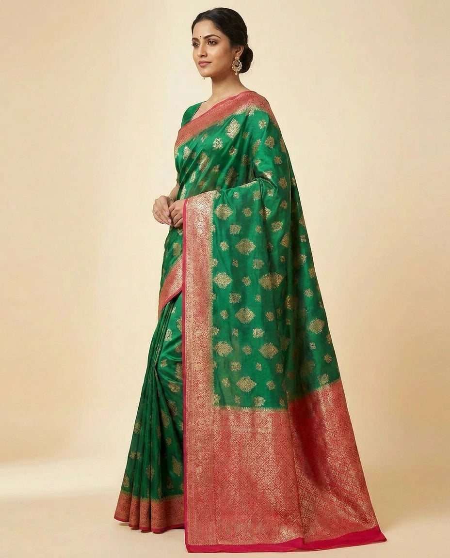 Banarasi Chiniya Silk Saree with Meenakari Woven Border view 3