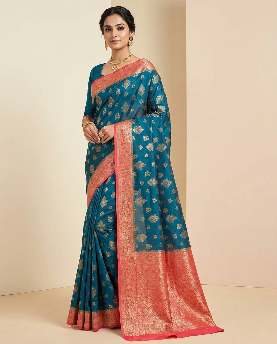 Banarasi Chiniya Silk Saree with Meenakari Woven Border view 5