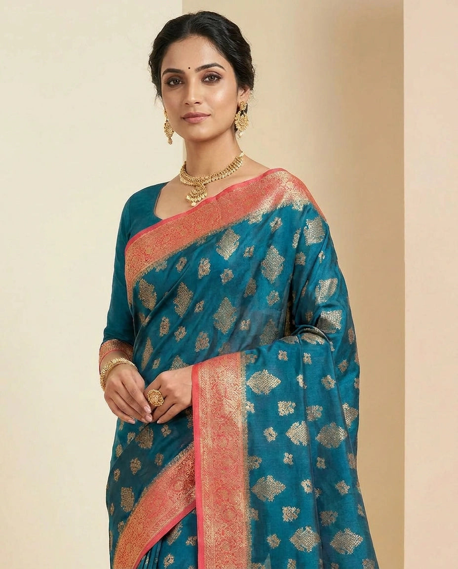 Banarasi Chiniya Silk Saree with Meenakari Woven Border view 6