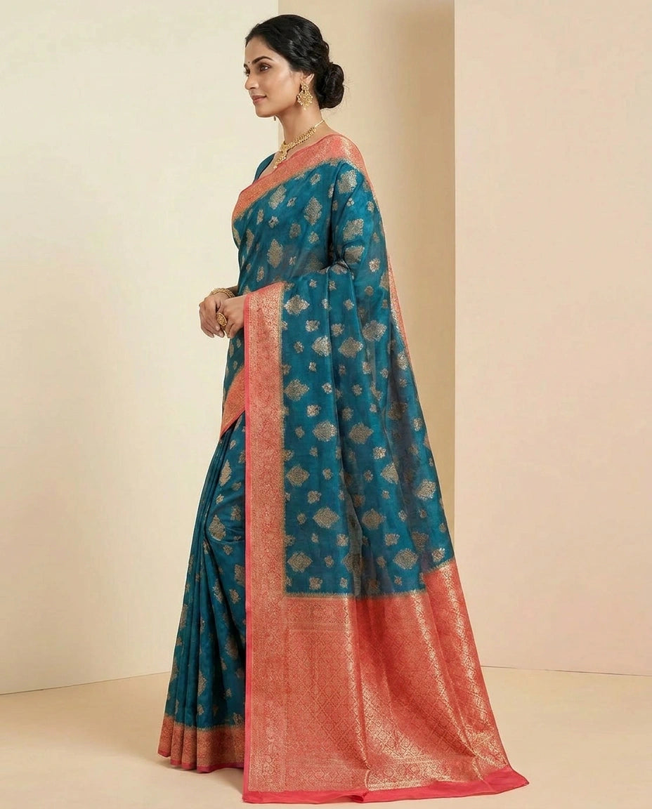 Banarasi Chiniya Silk Saree with Meenakari Woven Border view 7