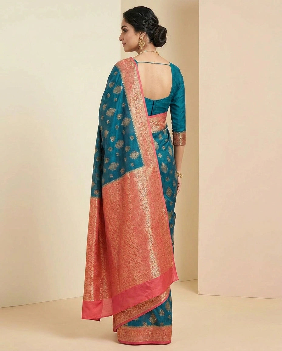 Banarasi Chiniya Silk Saree with Meenakari Woven Border view 8