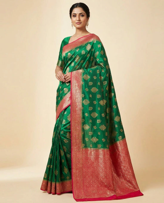 Bottle Green/Maroon Banarasi Chiniya Silk Saree with Meenakari Woven Border