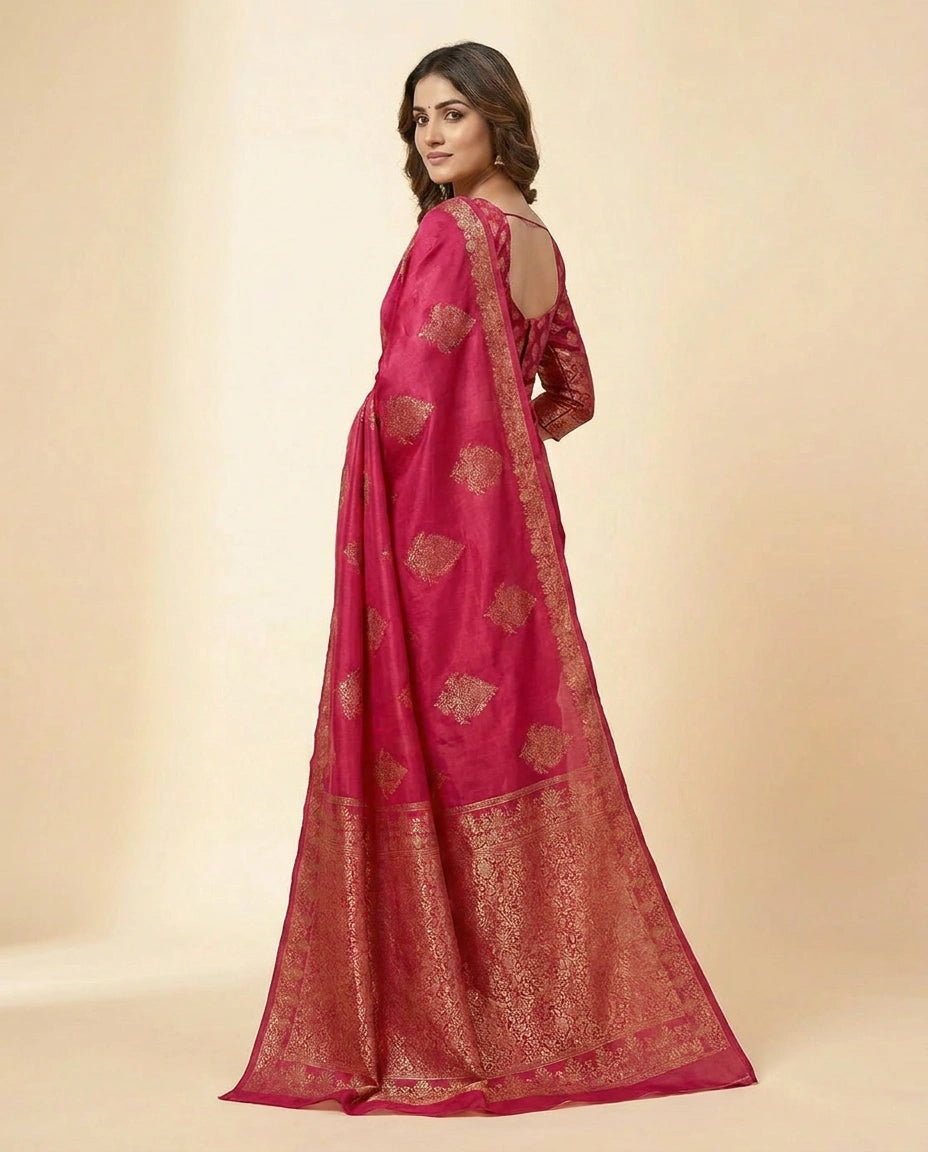 Chiniya Silk Banarasi Handloom Saree with Meenakari Design view 4