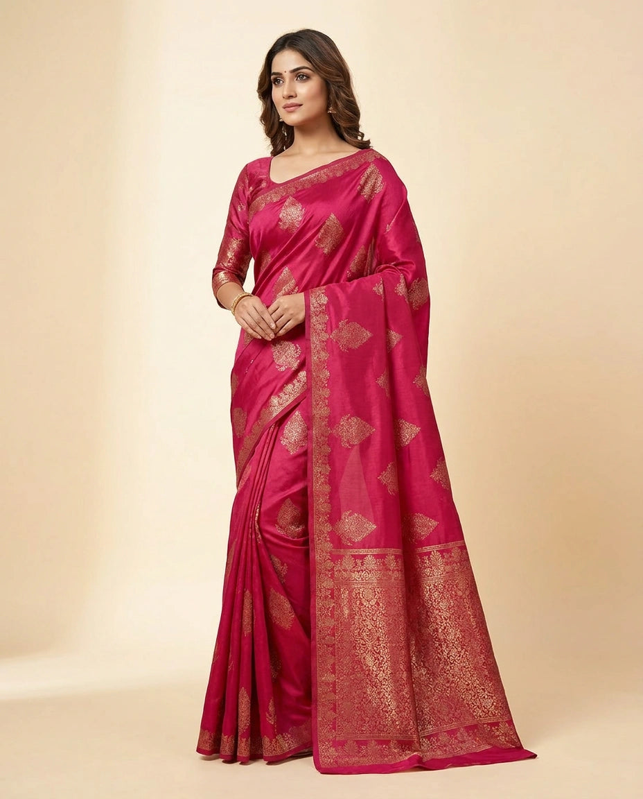 Bottle Green Chiniya Silk Banarasi Handloom Saree with Meenakari Design