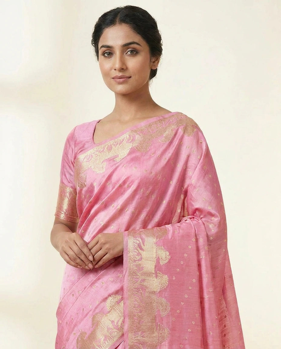 Fine Chiniya Silk Banarasi Saree with Meenakari Zari Work view 6