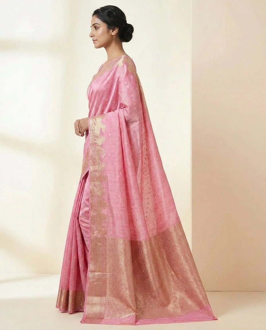 Fine Chiniya Silk Banarasi Saree with Meenakari Zari Work view 7