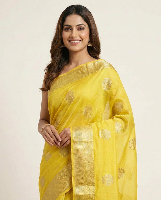 Chiniya Silk Banarasi Saree with Woven Floral Motifs - Rangoli India