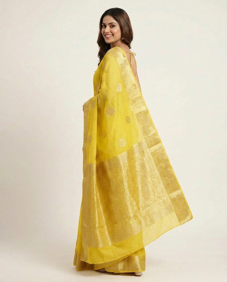 Chiniya Silk Banarasi Saree with Woven Floral Motifs - Rangoli India