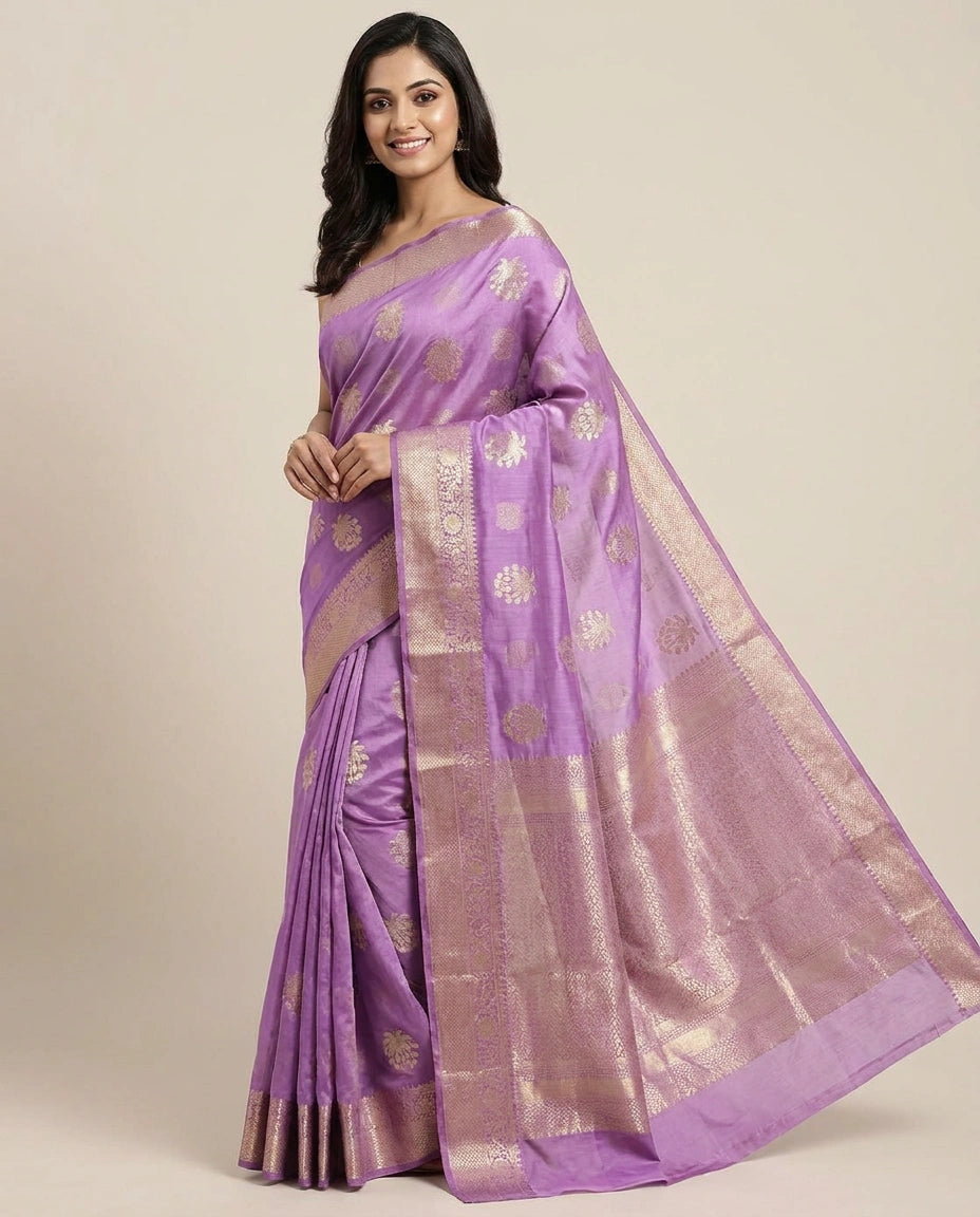 Chiniya Silk Banarasi Saree with Woven Floral Motifs - Rangoli India