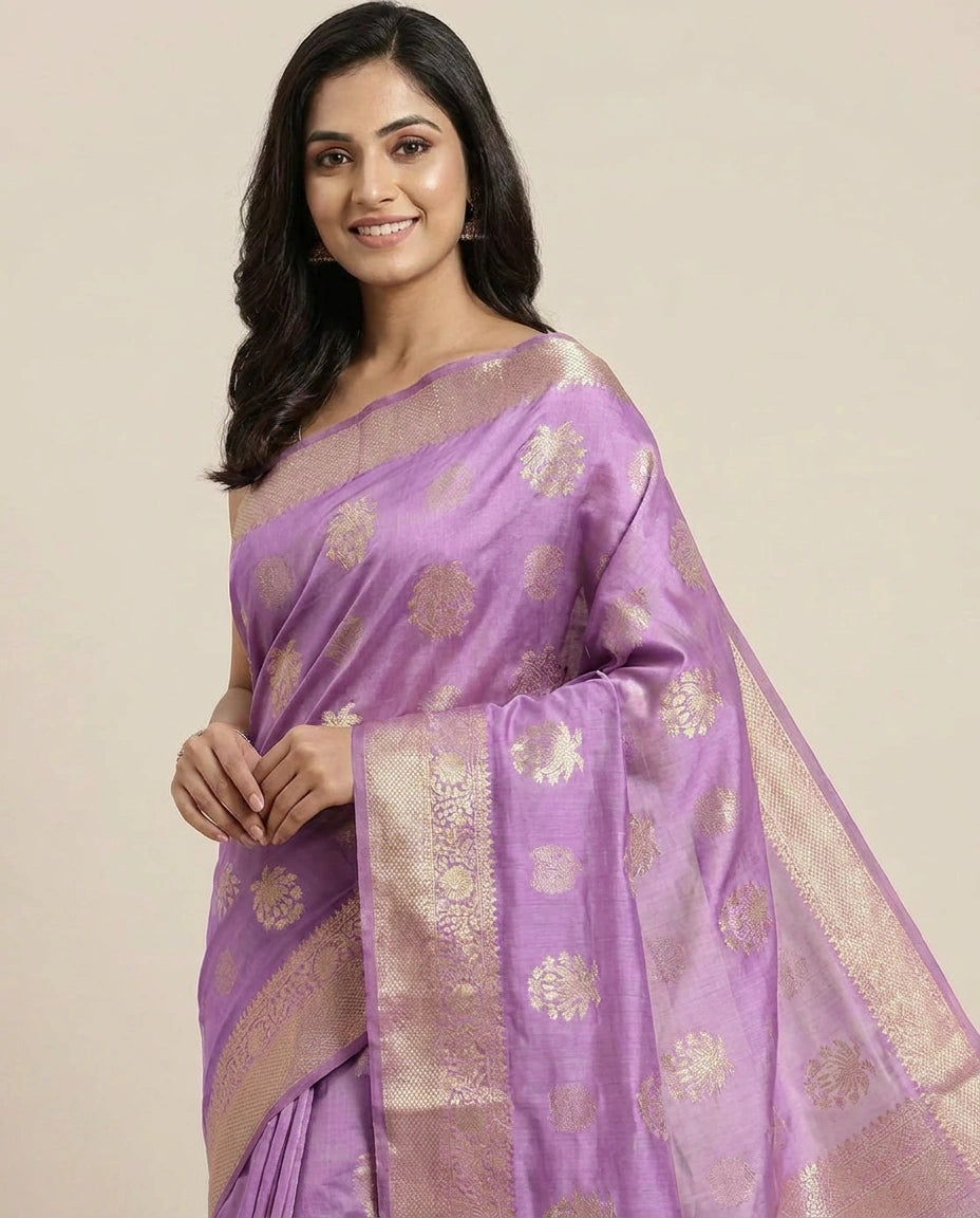 Chiniya Silk Banarasi Saree with Woven Floral Motifs - Rangoli India