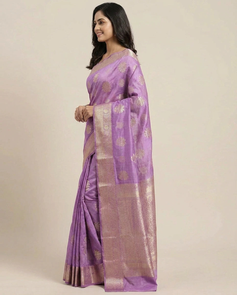 Chiniya Silk Banarasi Saree with Woven Floral Motifs - Rangoli India