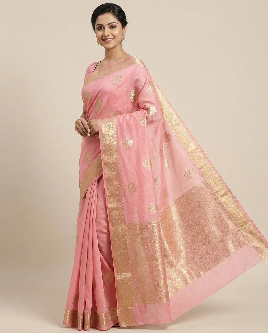 Chiniya Silk Banarasi Saree with Woven Floral Motifs - Rangoli India