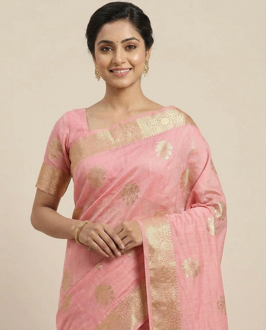 Chiniya Silk Banarasi Saree with Woven Floral Motifs - Rangoli India