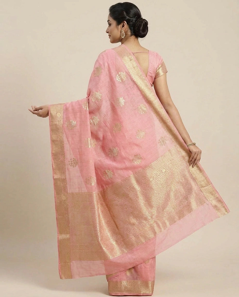 Chiniya Silk Banarasi Saree with Woven Floral Motifs - Rangoli India