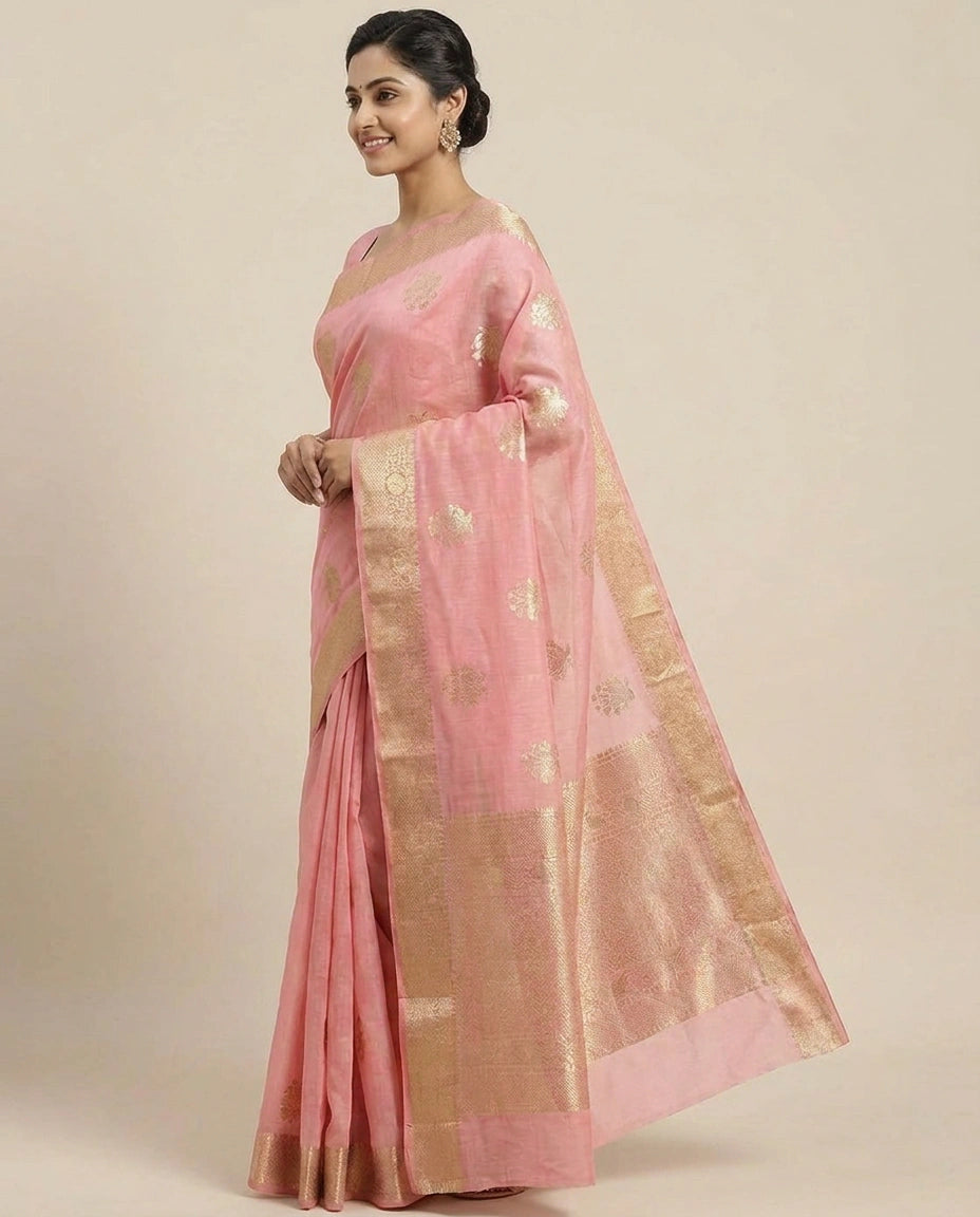 Chiniya Silk Banarasi Saree with Woven Floral Motifs - Rangoli India