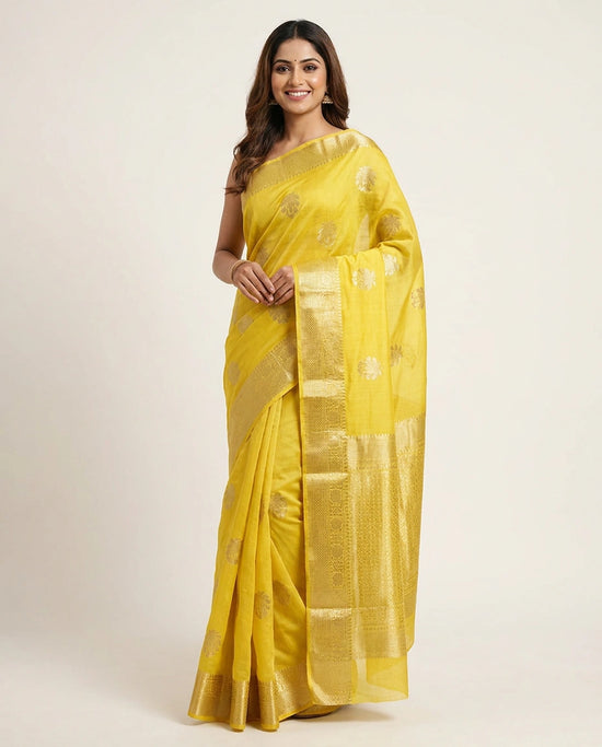 Chiniya Silk Banarasi Saree with Woven Floral Motifs - Rangoli India