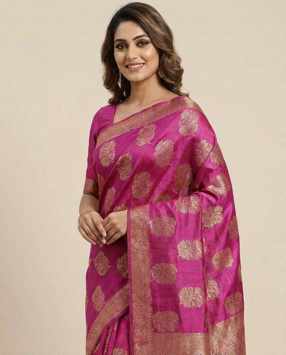 Tussar Silk Banarasi Saree with Woven Circular Motifs - Rangoli India