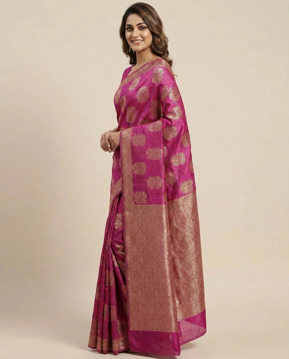 Tussar Silk Banarasi Saree with Woven Circular Motifs - Rangoli India
