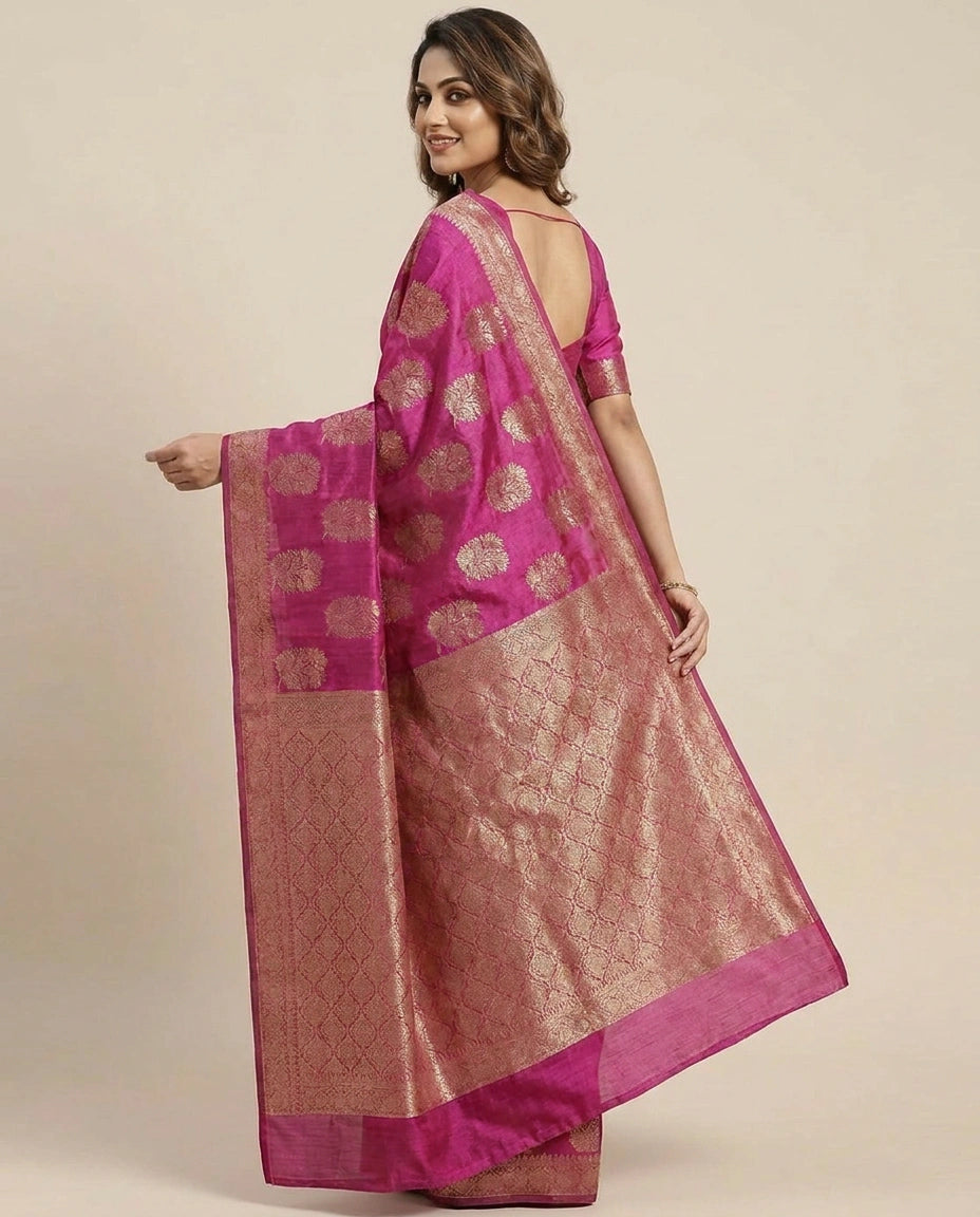 Tussar Silk Banarasi Saree with Woven Circular Motifs - Rangoli India