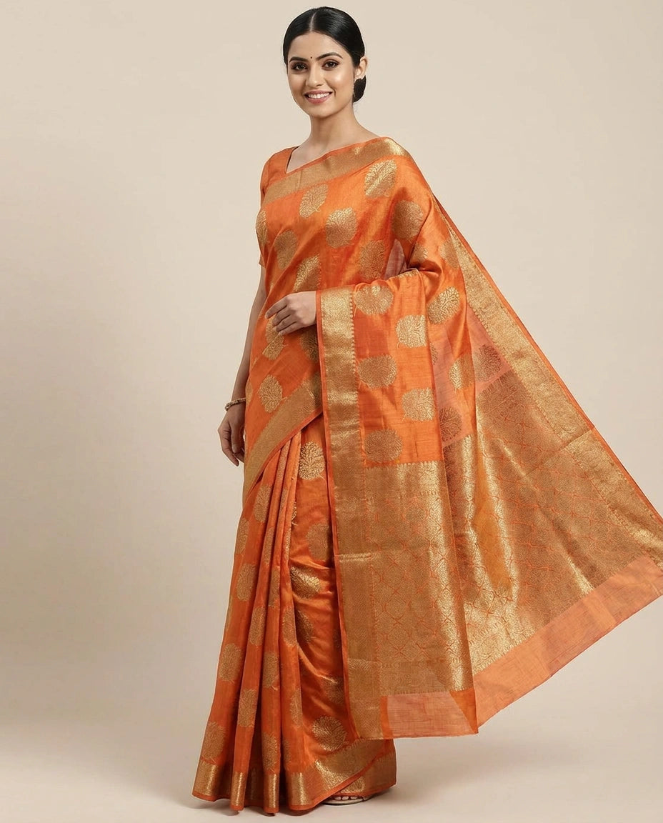 Tussar Silk Banarasi Saree with Woven Circular Motifs - Rangoli India