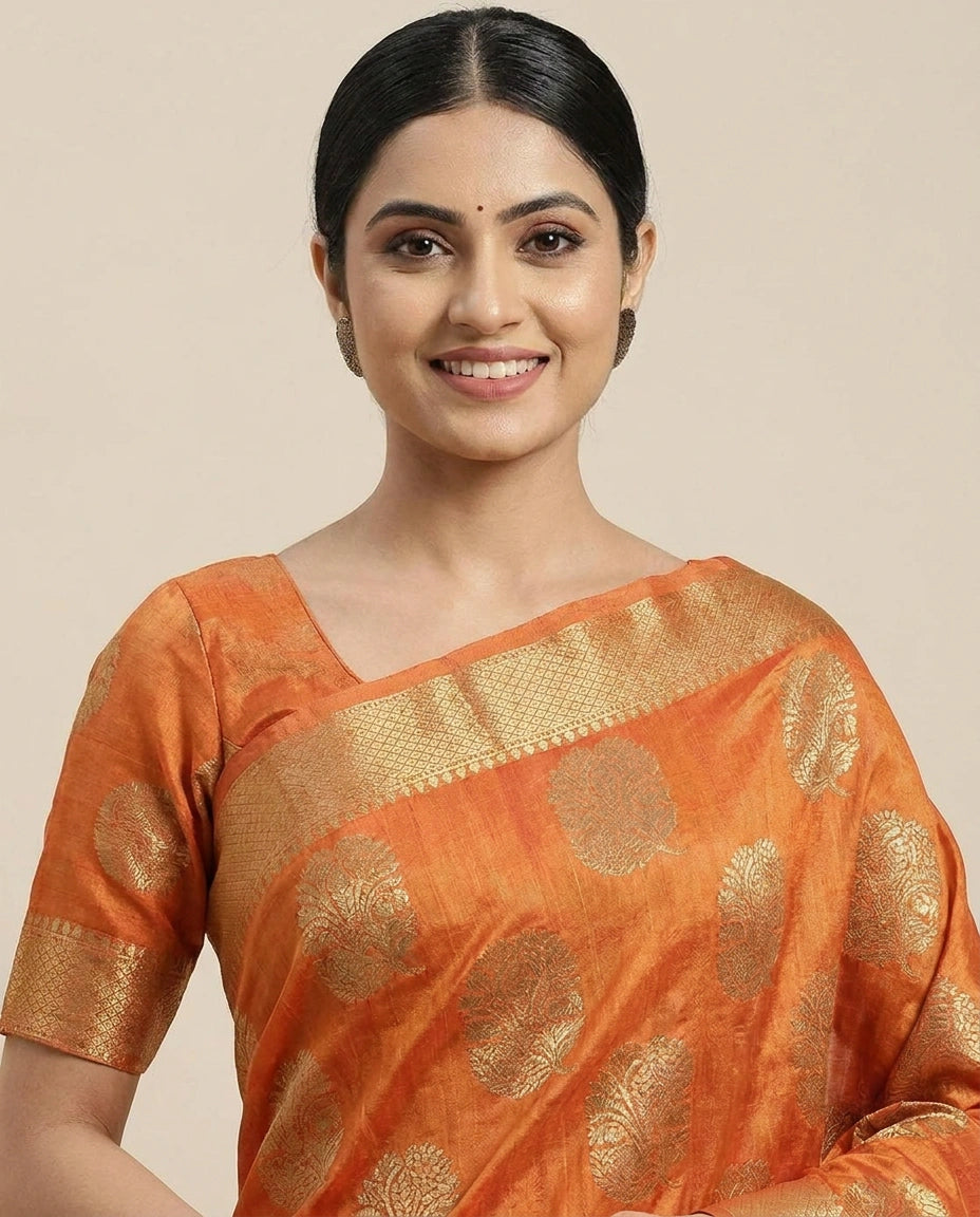 Tussar Silk Banarasi Saree with Woven Circular Motifs - Rangoli India