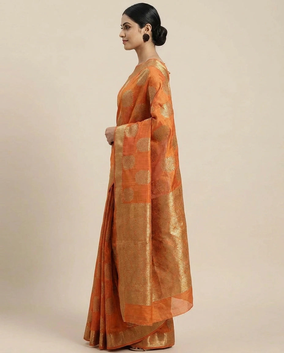 Tussar Silk Banarasi Saree with Woven Circular Motifs - Rangoli India