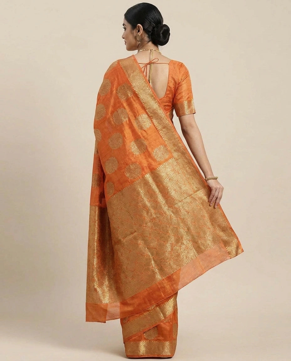 Tussar Silk Banarasi Saree with Woven Circular Motifs - Rangoli India