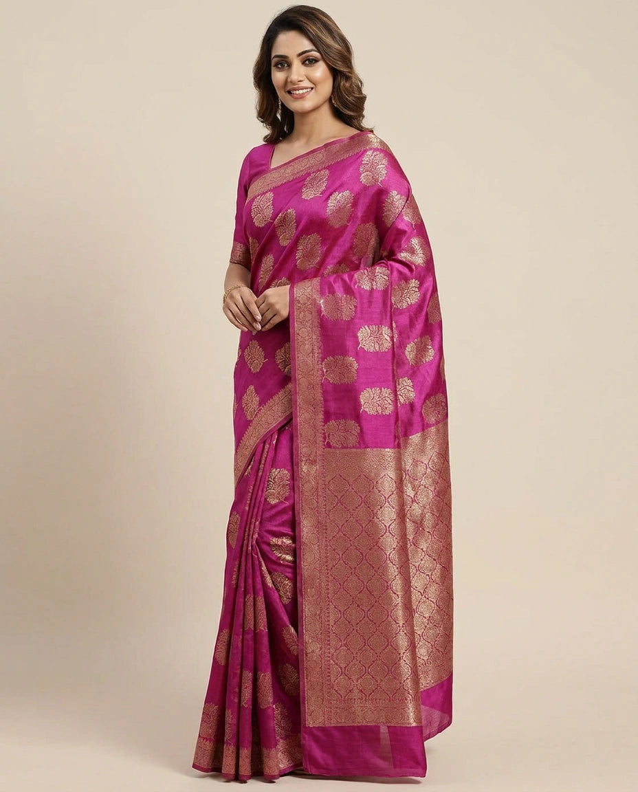 Tussar Silk Banarasi Saree with Woven Circular Motifs - Rangoli India