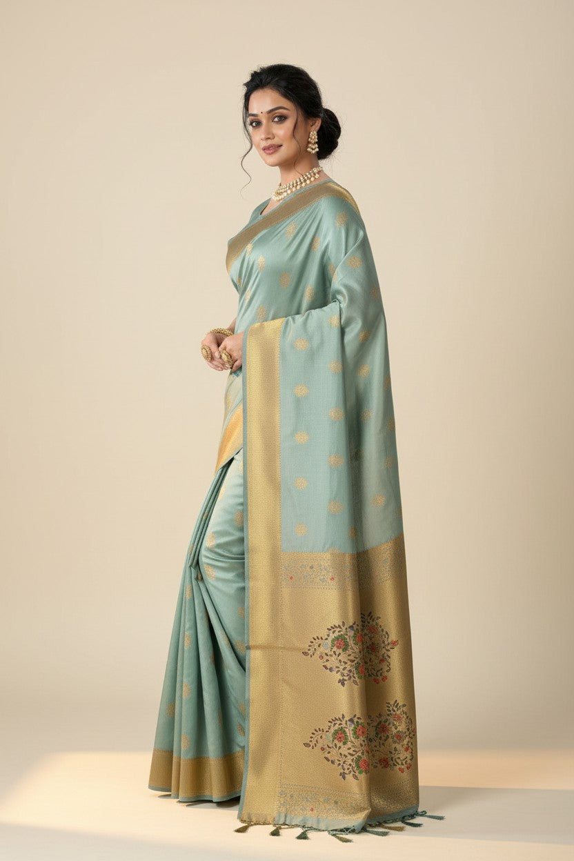 Handcrafted Pure Silk Katan South Indian Woven Silk Saree - View 2 | Rangoli